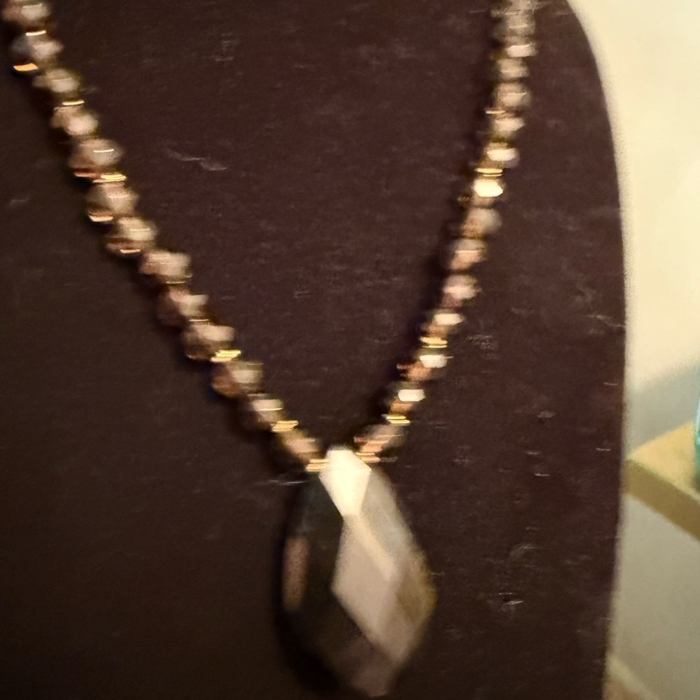 Estate Vintage Smoky Quartz Necklace – 34” with 14K Gold Accents & Pendant - Picture 5 of 6